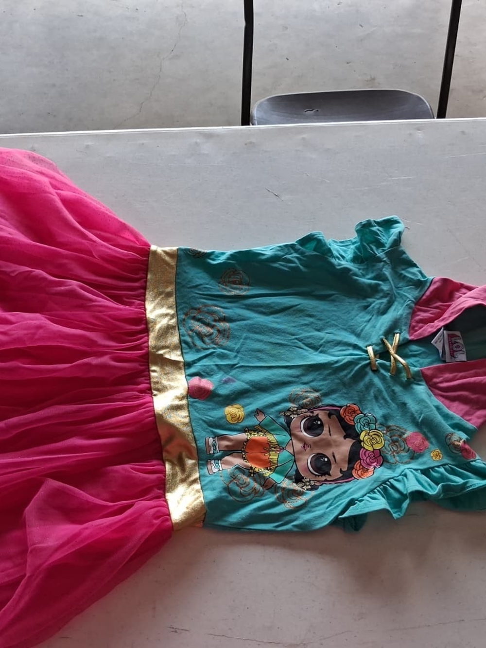 LOL dolls Teal and Hot Pink Girls' Character Top with Gold Accent